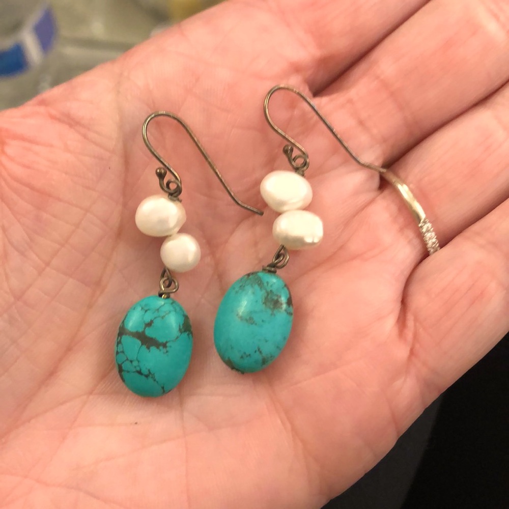 Turquoise and pearl earrings
